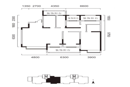 阳光台365171平户型-4室2厅2卫1厨建筑面积171.00平米