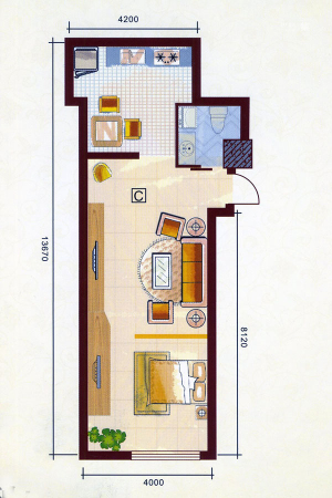 步阳国际C户型75.31平-1室1厅1卫1厨建筑面积75.31平米