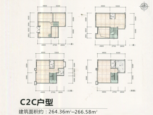 梦唤滨海·创意园C2C户型-4室4厅3卫1厨建筑面积264.36平米