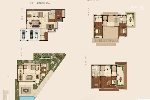 高科紫微堂项目656平H户型-6室5厅6卫1厨建筑面积656.00平米