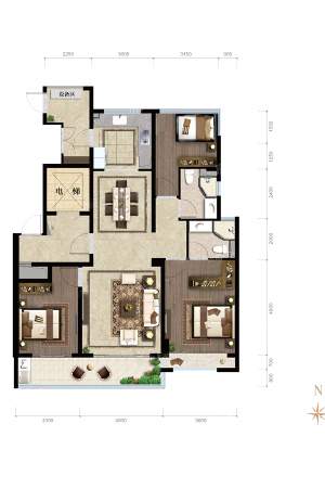 龙湖天钜高层-天权125方-3室2厅2卫1厨建筑面积125.00平米