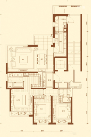 富力江湾新城H户型-3室2厅2卫1厨建筑面积183.00平米