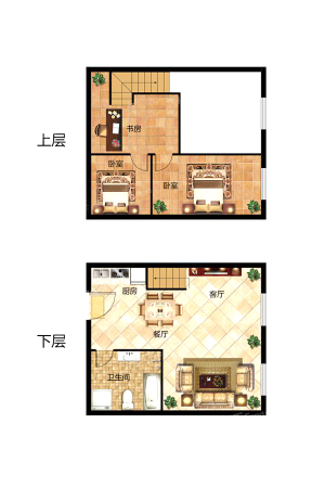 大众未来寓45平米户型图-2室1厅1卫1厨建筑面积45.00平米