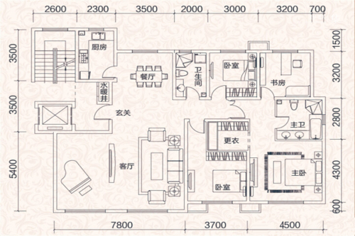绿地城C区洋房D3户型-4室2厅2卫1厨建筑面积180.00平米