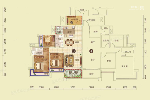 骏瓏盛景6幢03、04户型（102㎡）-3室2厅2卫1厨建筑面积102.00平米