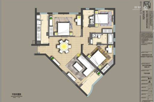 阜兴世纪公馆156平户型-3室2厅2卫1厨建筑面积156.00平米