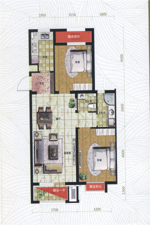 格林木棉花G5户型-2室2厅2卫1厨建筑面积85.57平米