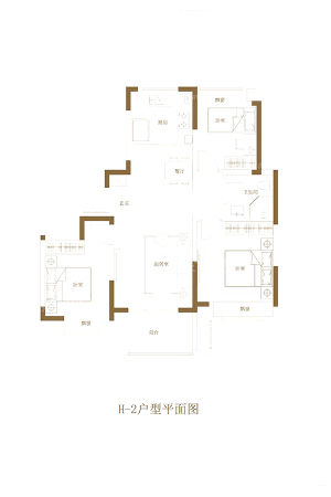 金地玺湾H2户型-3室2厅1卫1厨建筑面积90.00平米