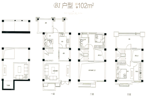 金地都会艺境别墅B1户型-3室2厅2卫1厨建筑面积102.00平米
