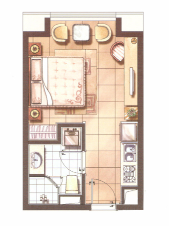 泰地海西中心A户型-1室0厅1卫1厨建筑面积38.67平米