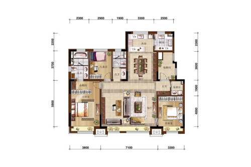万科如园160平无限系3房户型-3室2厅2卫1厨建筑面积160.00平米