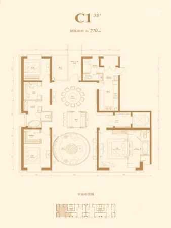 国锐·金嵿3B-C1户型-4室2厅2卫1厨建筑面积270.00平米