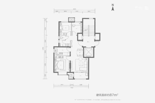 中海国际城87平B户型-87平B户型-3室2厅1卫1厨建筑面积87.00平米
