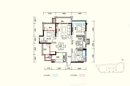 佳乐国际城高层B03户型-4室2厅2卫1厨建筑面积123.00平米