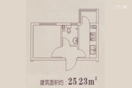 古田和睦城25平户型-1室1厅1卫1厨建筑面积25.53平米