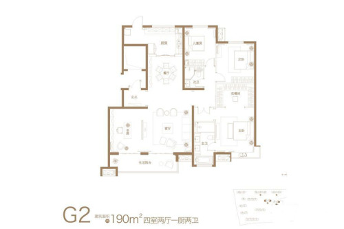 万科·翡翠天誉G2户型190平-4室2厅2卫1厨建筑面积190.00平米