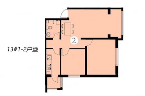 悦然臻城13#1-2户型-2室1厅1卫1厨建筑面积98.93平米