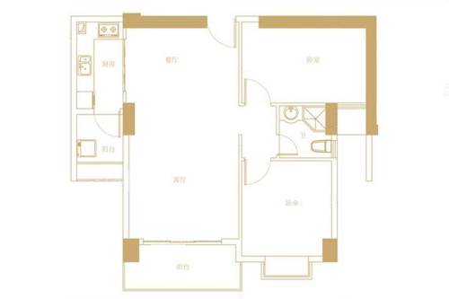 理想城B户型-2室2厅1卫1厨建筑面积94.00平米