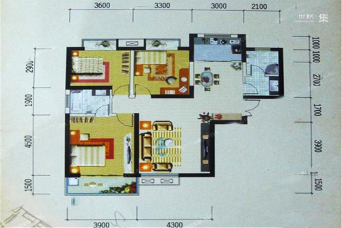 汉景名都127平米户型-3室2厅1卫1厨建筑面积127.00平米