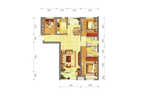 阳光100国际新城三期凤凰湾F2户型-3室2厅2卫1厨建筑面积125.00平米