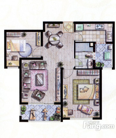 贝尚湾二期B-1户型-2室2厅1卫1厨建筑面积87.00平米