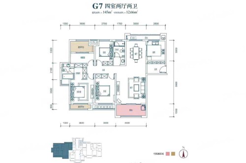 枫林·九溪G7户型-4室2厅2卫1厨建筑面积145.00平米
