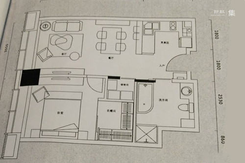水湾1979云端一房一厅户型-1室1厅1卫1厨建筑面积80.00平米