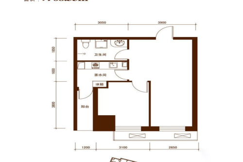 美联大厦A7户型-1室2厅1卫1厨建筑面积68.33平米