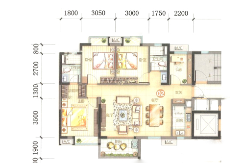 万科金色家园4室2厅2卫1厨建筑面积120.00平米