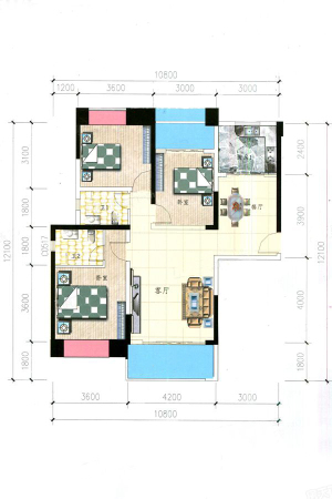 北部湾国际公馆5栋04户型-3室2厅2卫1厨建筑面积116.47平米