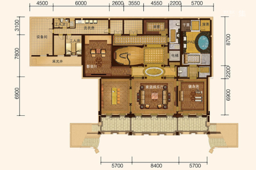 湘湖壹号别墅A户型地下一层-10室6厅7卫1厨建筑面积1380.00平米