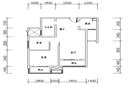 御锦城八期6#楼86平户型-2室2厅1卫1厨建筑面积86.00平米