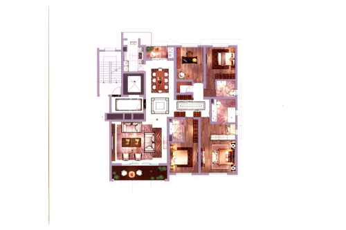 金陵雅颂居一期3#标准层213平户型-4室2厅3卫1厨建筑面积213.00平米