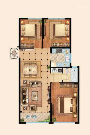 君豪新城G4户型-3室2厅1卫1厨建筑面积106.00平米
