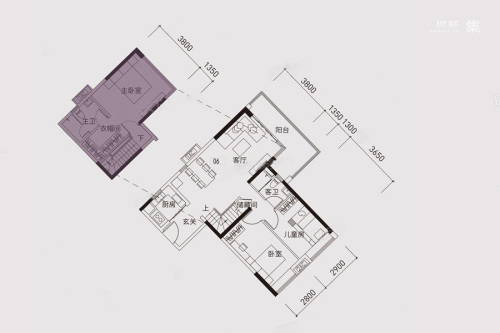 保利紫云A2栋偶数层03、06户型-2室2厅1卫1厨建筑面积97.63平米