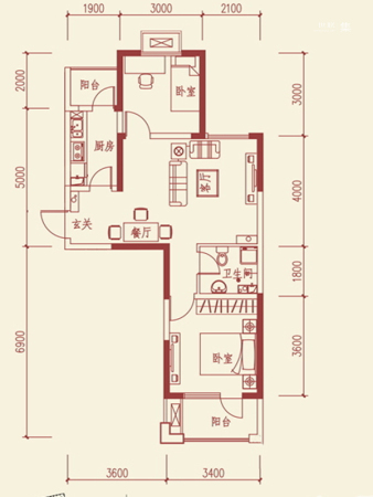 鲁班·尚品A1户型-2室2厅1卫1厨建筑面积78.11平米