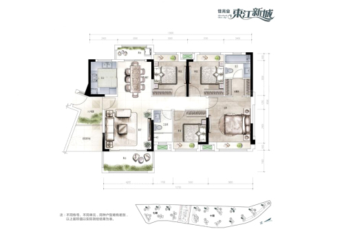 佳兆业东江新城7期10期A1户型-4室2厅2卫1厨建筑面积132.00平米