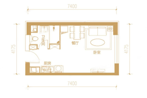 远洋7号2#2至21层E户型-1室1厅1卫1厨建筑面积42.00平米