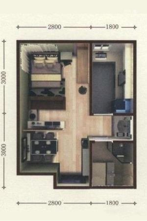富润阳光一期C户型-1室1厅1卫1厨建筑面积37.37平米