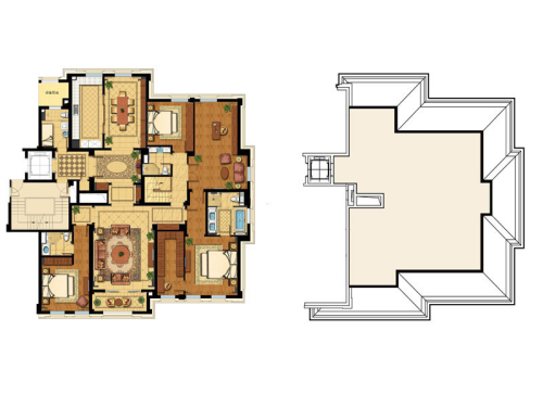 绿城兰园A2户型新古典上跃（阁楼面积约135㎡）-5室2厅4卫1厨建筑面积307.00平米