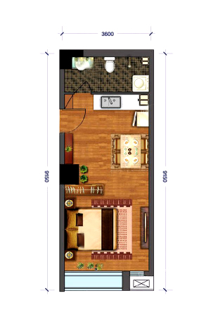 克拉公寓公寓C户型-1室1厅1卫1厨建筑面积45.88平米