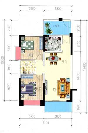 北部湾国际公馆6栋0205户型-2室2厅1卫1厨建筑面积85.16平米