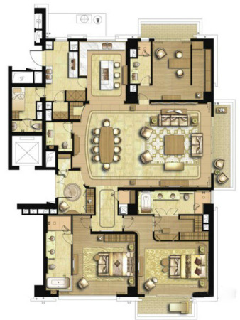 宛平88B1户型-4室2厅5卫1厨建筑面积348.00平米