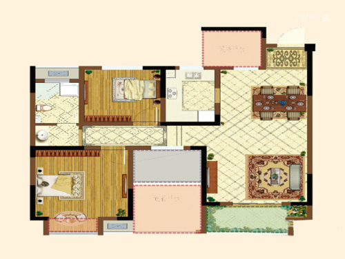 创维乐活城一期2#标准层D4户型-2室2厅1卫1厨建筑面积91.00平米