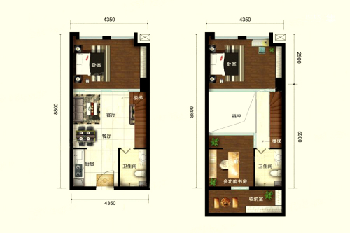 新都汇二期B-1户型-3室2厅2卫1厨建筑面积55.98平米