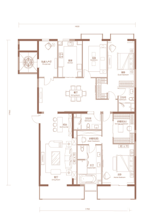 紫阙·天禄士希贤户型-3室3厅3卫1厨建筑面积274.00平米