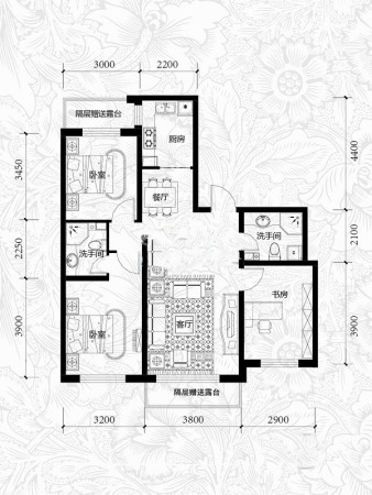 雍华御景15#户型-3室2厅2卫1厨建筑面积103.40平米