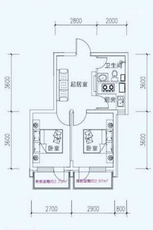 海伦堡B座C户型51平-B座C户型51平-2室1厅1卫1厨建筑面积51.00平米