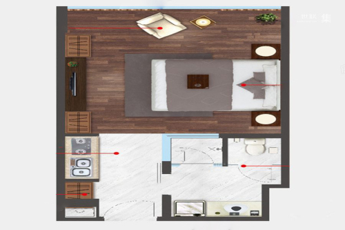 金铂湾C户型43方-1室0厅1卫1厨建筑面积43.00平米