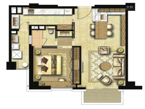 宛平88A2户型-1室2厅1卫1厨建筑面积99.00平米